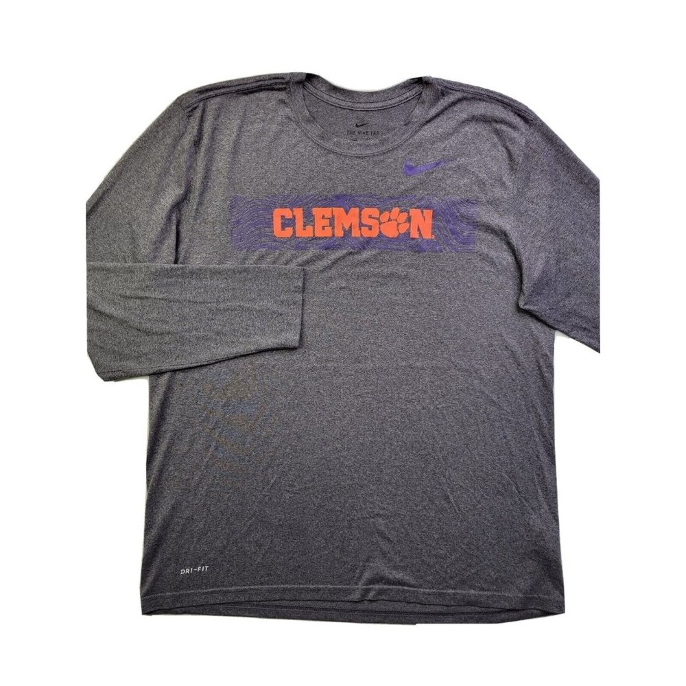 Nike The Nike Tee Dri-Fit Clemson University Tigers Men XL Gray Logo T Shirt LS